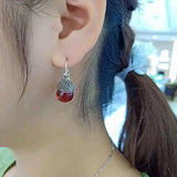 Green Agate Earrings 925 Silver Red Zircon
