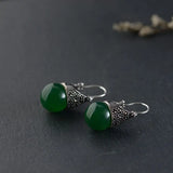 Green Agate Earrings 925 Silver Red Zircon
