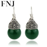 Green Agate Earrings 925 Silver Red Zircon