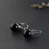 Green Agate Earrings 925 Silver Red Zircon