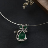 Green Chalcedony Cat Pendant 925 Silver