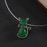 Green Chalcedony Cat Pendant 925 Silver