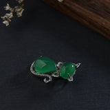 Green Chalcedony Cat Pendant 925 Silver