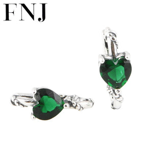Green Heart Hoop Earrings 925 Silver S925 Sterling Silver Earrings for Women