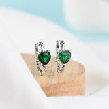 Green Heart Hoop Earrings 925 Silver S925 Sterling Silver Earrings for Women