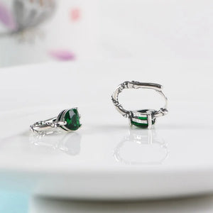 Green Heart Hoop Earrings 925 Silver S925 Sterling Silver Earrings for Women