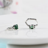 Green Heart Hoop Earrings 925 Silver S925 Sterling Silver Earrings for Women