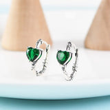 Green Heart Hoop Earrings 925 Silver S925 Sterling Silver Earrings for Women