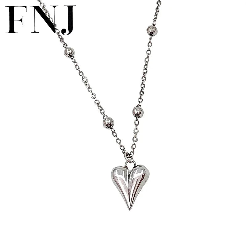 S925 Silver Heart Pendant Necklace with Link Chain for Women