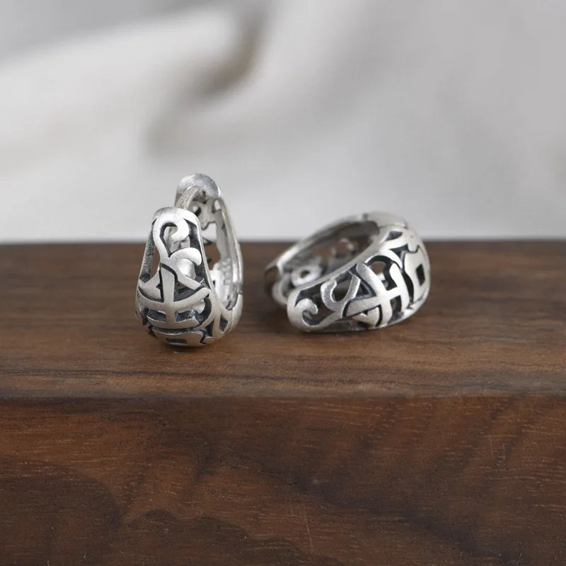 925 Silver Lucky JiXiang Hoop Earrings Original Pure S925 Sterling Silver