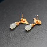 Jade Flower Earrings 925 Silver Cloisonne