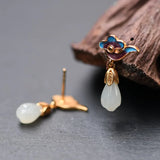 Jade Flower Earrings 925 Silver Cloisonne