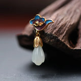 Jade Flower Earrings 925 Silver Cloisonne