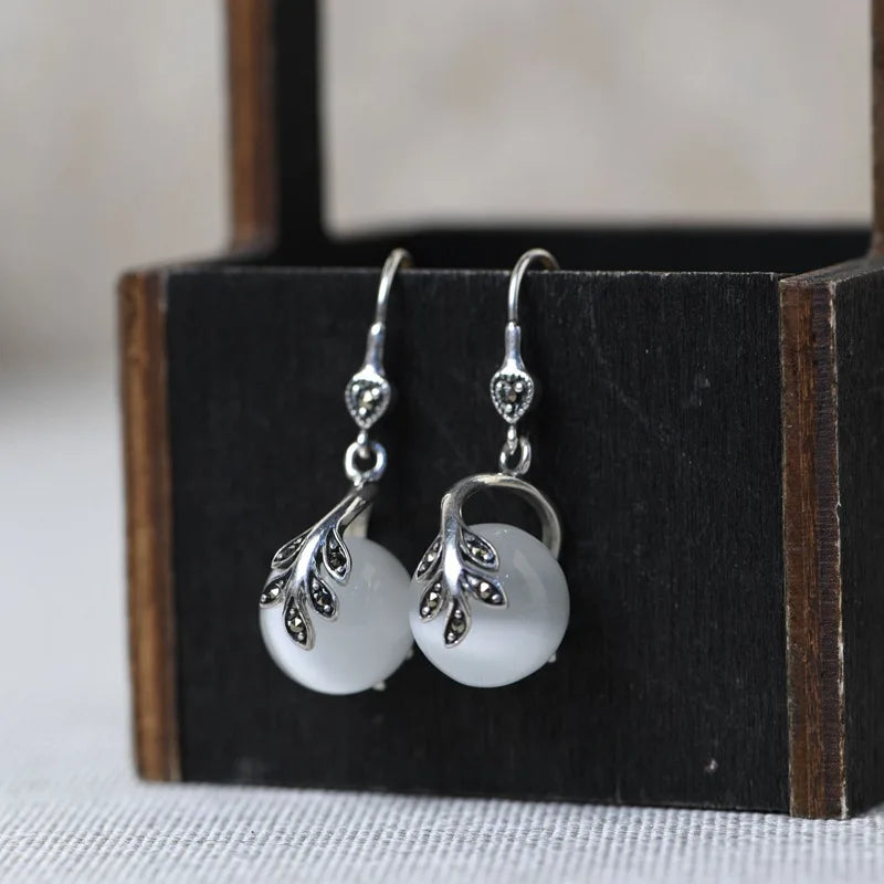 Leaf Opal Earrings 925 Silver Drop Earring for Women Jewelry