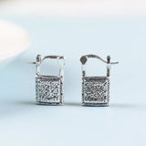 Green Zircon Lock Hoop Earrings 925 Silver S925 Sterling Silver Earring