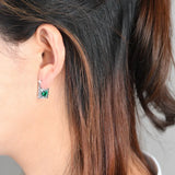 Green Zircon Lock Hoop Earrings 925 Silver S925 Sterling Silver Earring
