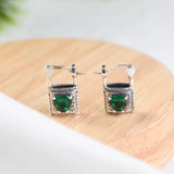 Green Zircon Lock Hoop Earrings 925 Silver S925 Sterling Silver Earring