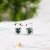 Green Zircon Lock Hoop Earrings 925 Silver S925 Sterling Silver Earring