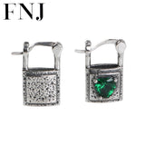 Green Zircon Lock Hoop Earrings 925 Silver S925 Sterling Silver Earring