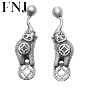 Silver Elephant Earrings 925 Stud Matte Women Jewelry