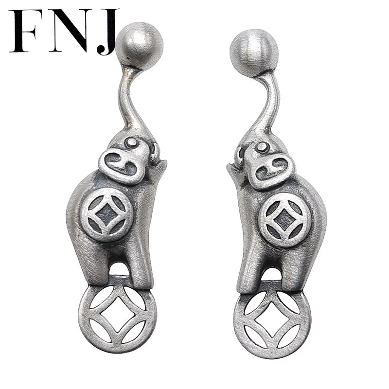 Silver Elephant Earrings 925 Stud Matte Women Jewelry
