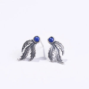 Maple Leaf Earrings 925 Silver Lapis Lazuli Stone Stud Earring Women Jewelry