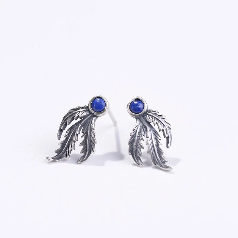 Maple Leaf Earrings 925 Silver Lapis Lazuli Stone Stud Earring Women Jewelry