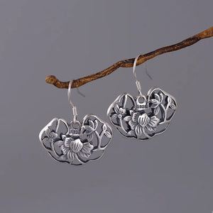 Matte Peony Flower Earrings 925 Silver Drop Earring for Women