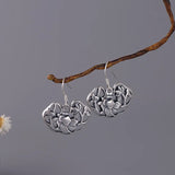 Matte Peony Flower Earrings 925 Silver Drop Earring for Women