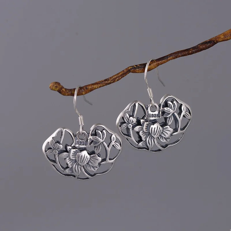 Matte Peony Flower Earrings 925 Silver Drop Earring for Women