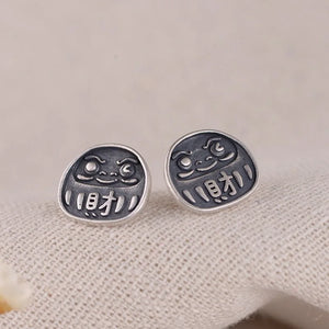 Cartoon Face Earrings 925 Silver Studs