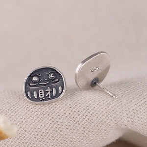 Cartoon Face Earrings 925 Silver Studs