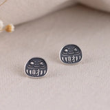 Cartoon Face Earrings 925 Silver Studs