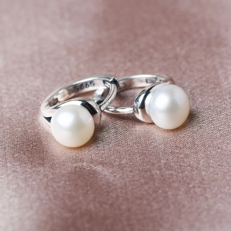 Freshwater Pearl Hoop Earrings in 925 Silver