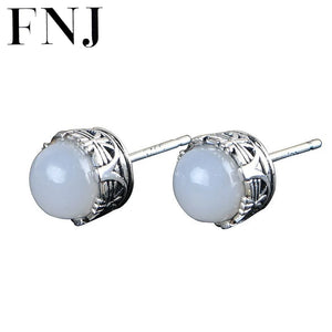 Hetian Jade Earrings 925 Silver Stud Earring Women Jewelry