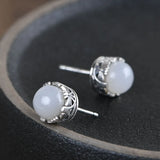 Hetian Jade Earrings 925 Silver Stud Earring Women Jewelry