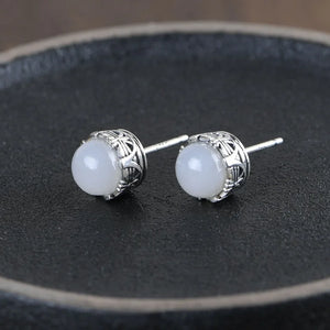 Hetian Jade Earrings 925 Silver Stud Earring Women Jewelry