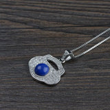 Lapis Lazuli Pendant 925 Silver Women Zircon