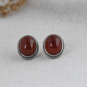 Natural Red Agate Stud Earrings 925 Silver Women Jewelry