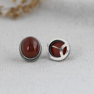 Natural Red Agate Stud Earrings 925 Silver Women Jewelry