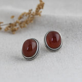 Natural Red Agate Stud Earrings 925 Silver Women Jewelry