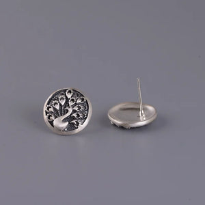Peacock Round Earrings 925 Silver Stud Earrings Women Jewelry
