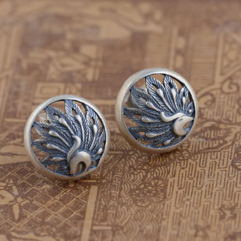 Peacock Stud Earrings 925 Silver Pure S925 Sterling Silver Earring for Women