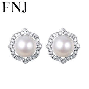 925 Silver Pearl Earrings Zircon Studs Women Jewelry