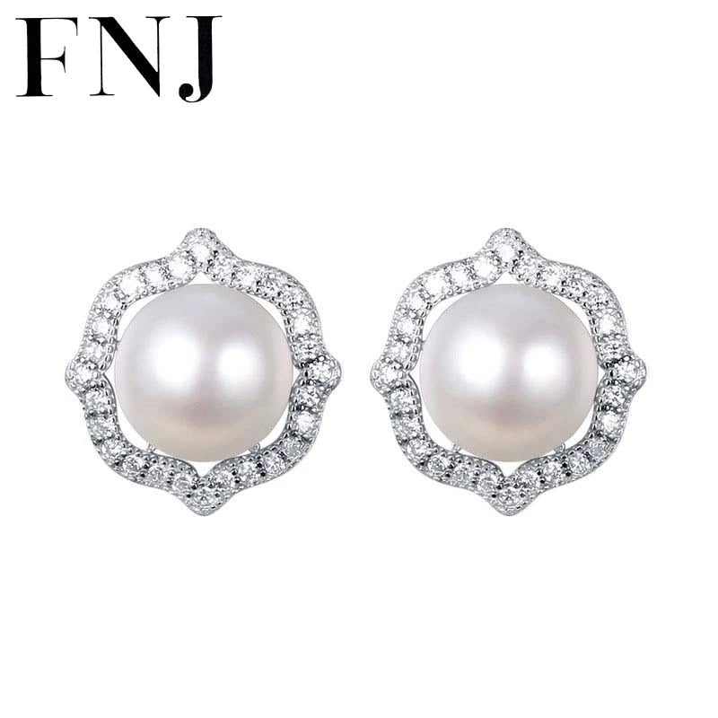 925 Silver Pearl Earrings Zircon Studs Women Jewelry
