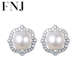 925 Silver Pearl Earrings Zircon Studs Women Jewelry