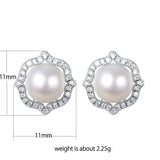 925 Silver Pearl Earrings Zircon Studs Women Jewelry