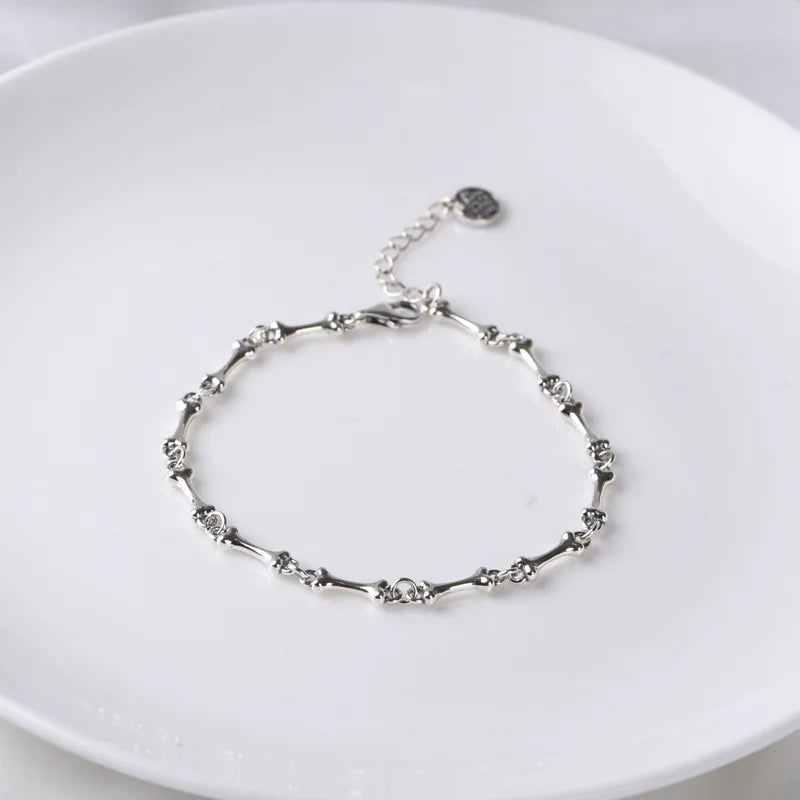 Vintage 925 Silver Punk Bone Bracelet for Men