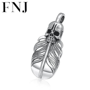 Punk Feather Skull Pendant 925 Silver Pure S925 Thai Silver Pendants