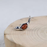 Red Agate Bird Earrings 925 Silver Vintage S925 Sterling Silver